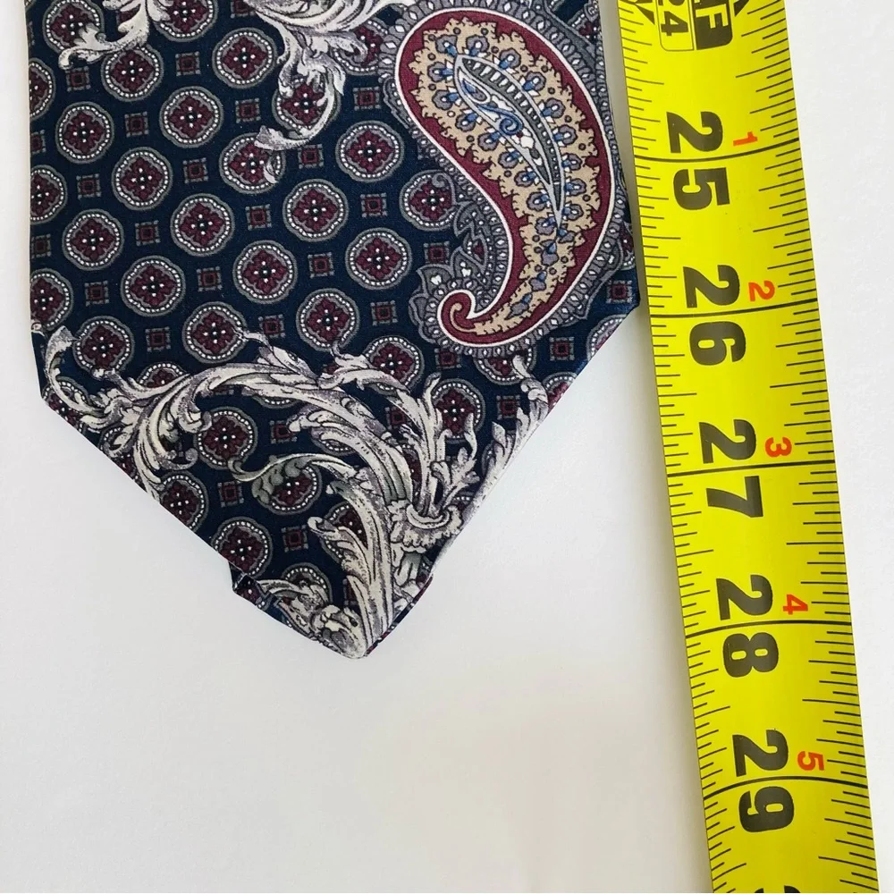 Bundle of 2 Henry Grethel Italian Silk Neck Ties 58” and 56” Paisley Leaf Black